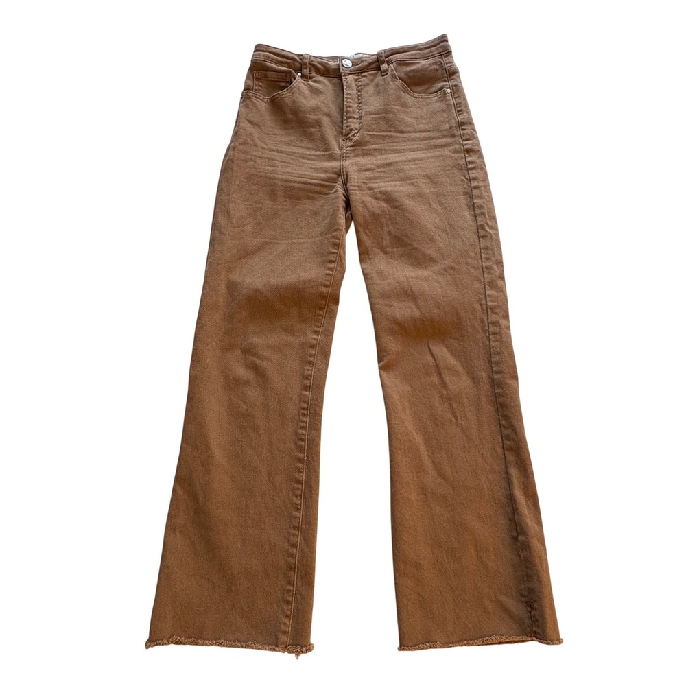 Risen Cocoa Brown Mineral Wash High Rise Straight Wide Leg Raw Hem Size 11/30